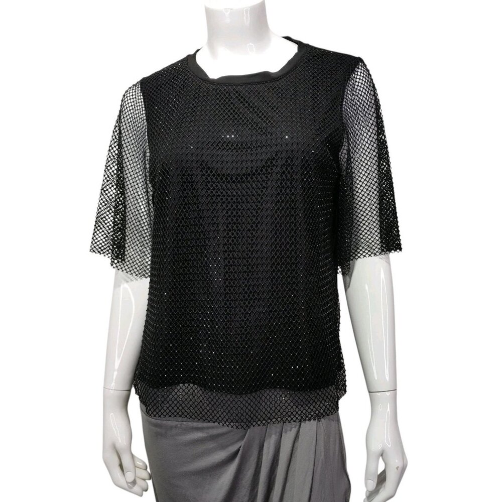 Alberto Makali New York Mesh Studded Black Top Blouse Women's M